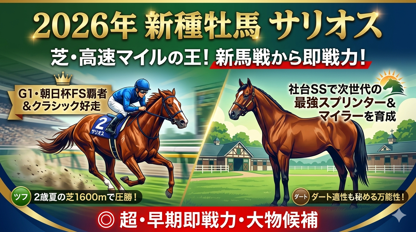 サリオスの血統と産駒の特徴とは？異次元の巨躯が誇る高速マイル遺伝子という記事のアイキャッチ画像