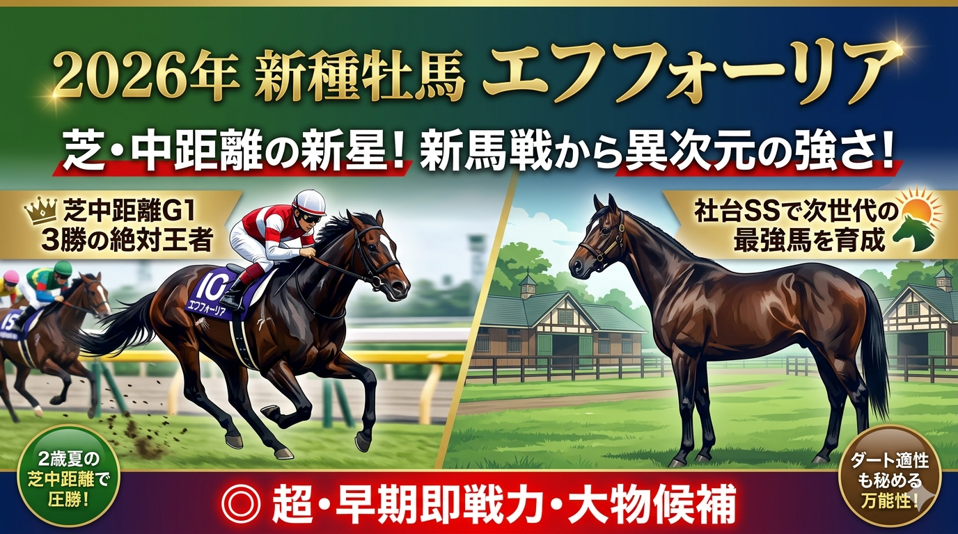 エフフォーリアの血統と産駒の特徴とは？２０２６デビュー数はトップクラスという記事のアイキャッチ画像